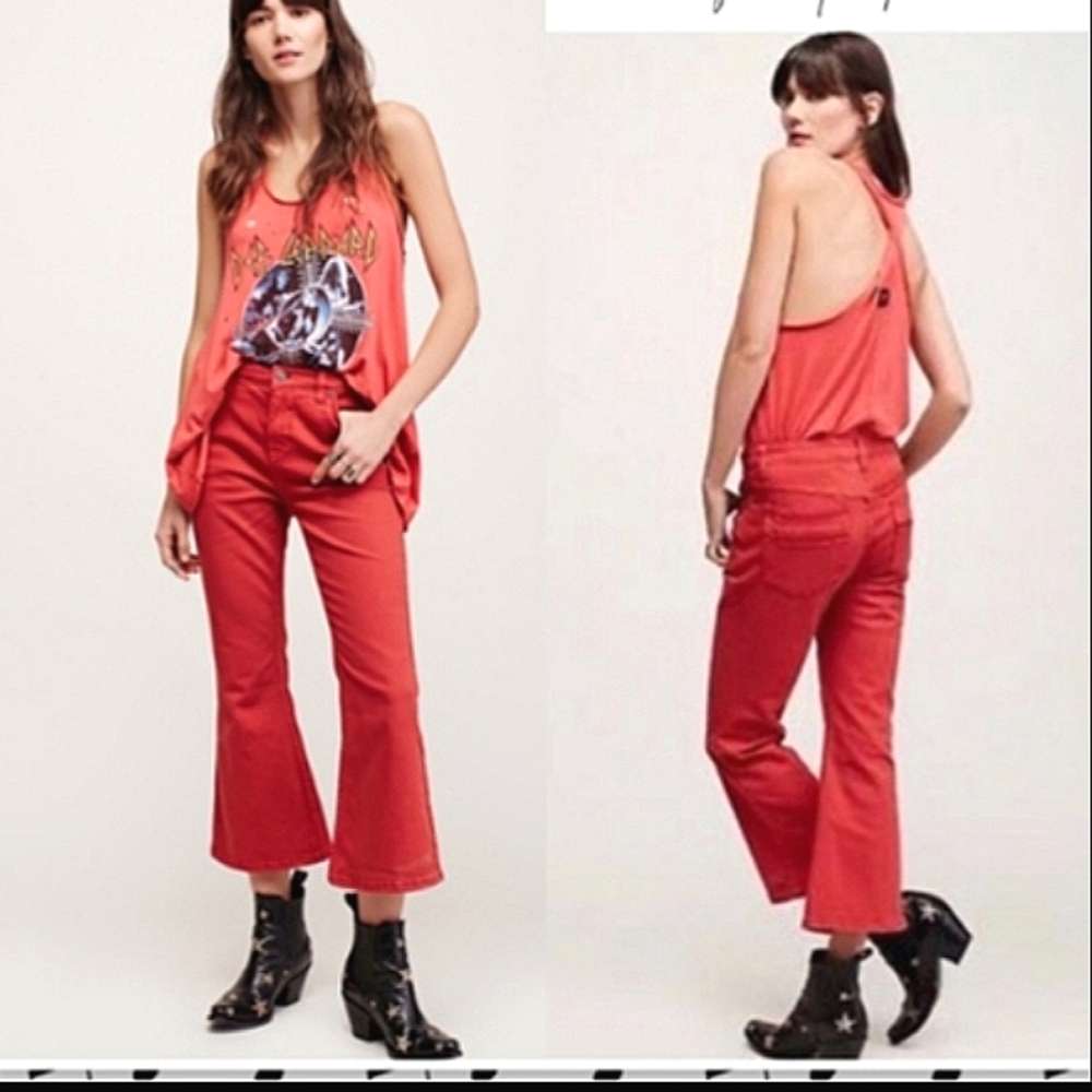 Free People Red Ankle Cropped Jeans